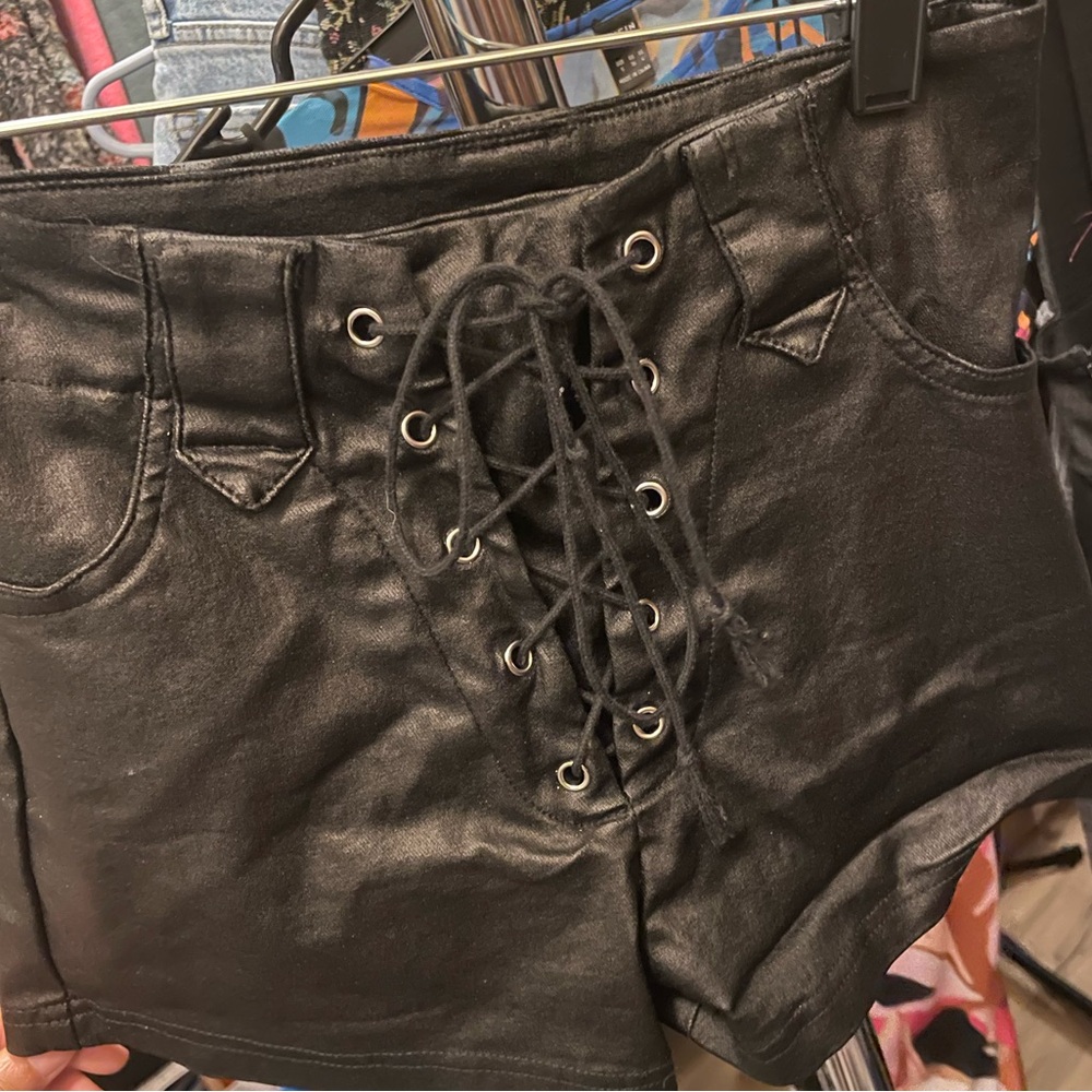 SHEIN Faux Leather Shorts.
